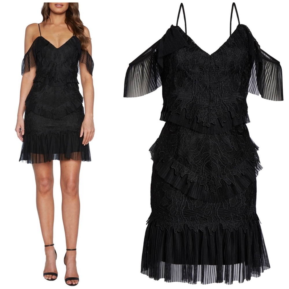Bardot Valorie Tiered Ruffle Lace Sheath Dress 6 M